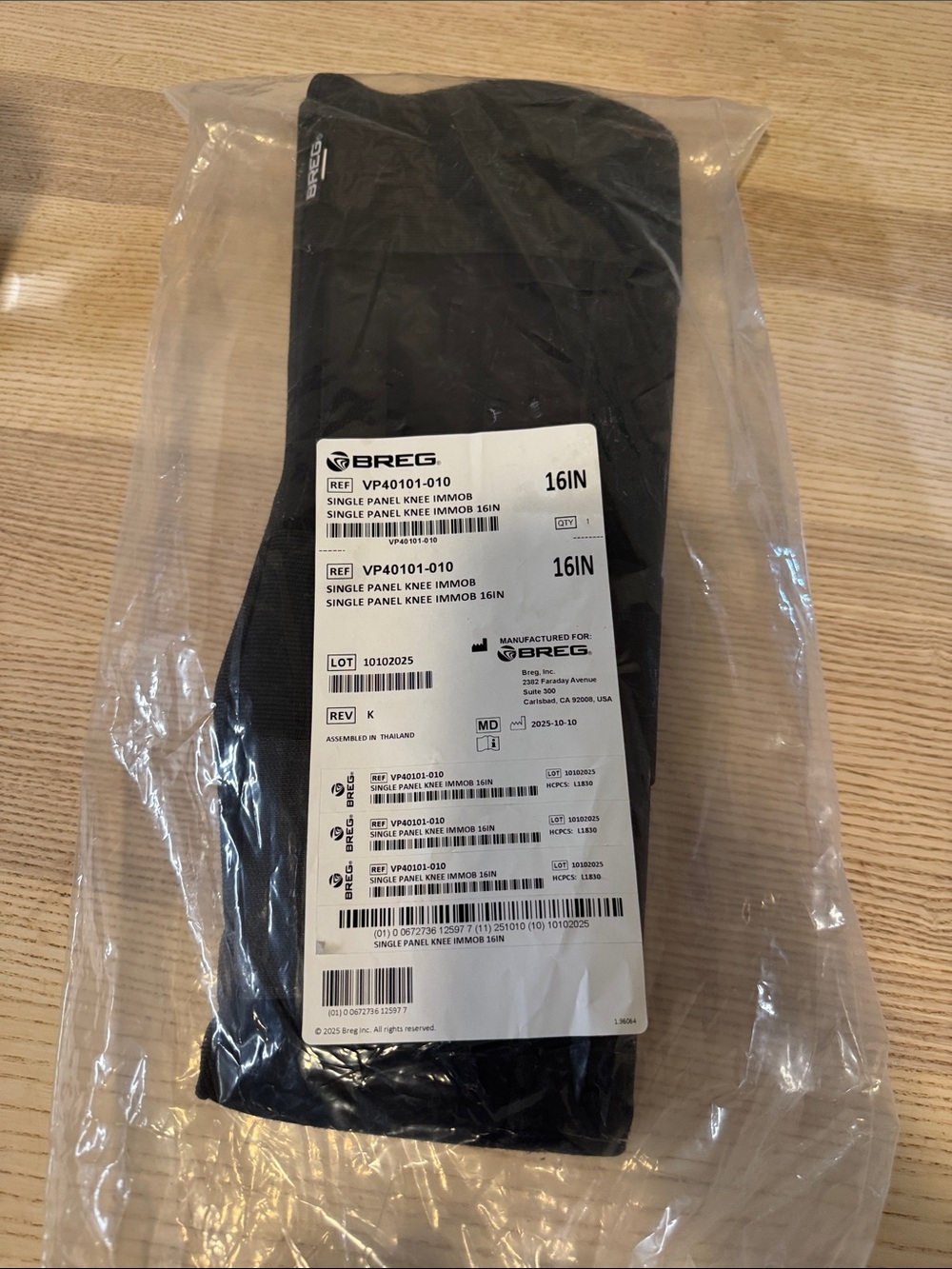 Breg Black Single Panel Knee immobilazer- 16IN